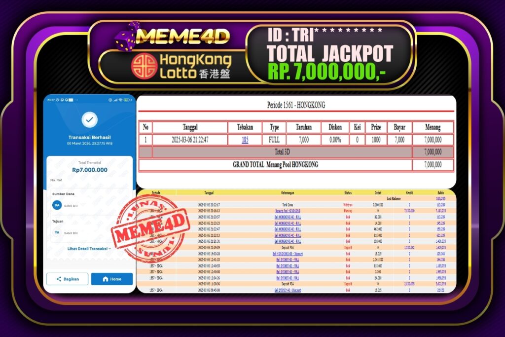 Bukti Jp MEME4D Togel Online 07 Maret 2025