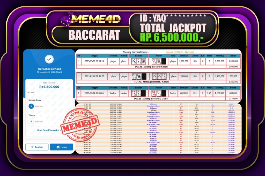 Bukti Jp MEME4D Casino Online 09 Maret 2025