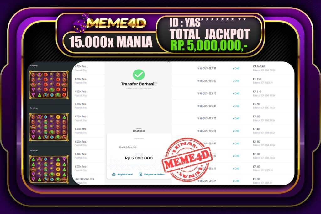 Bukti Jp MEME4D Slot Online 11 Maret 2025